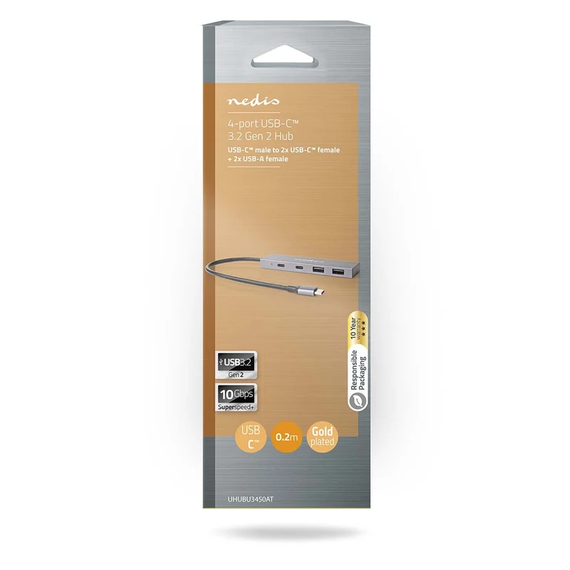 USB-Hub 1x USB-C™ 3.2 Gen 2 Male - 2x USB-A 3.2 Gen 2 Female / 2x USB-C™ 3.2 Gen 2 Female - 4-Poorts poort(en)