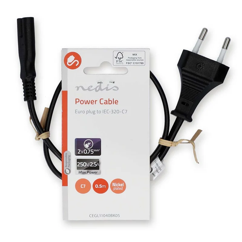 Stroomkabel Euro Male - IEC-320-C7 - Recht