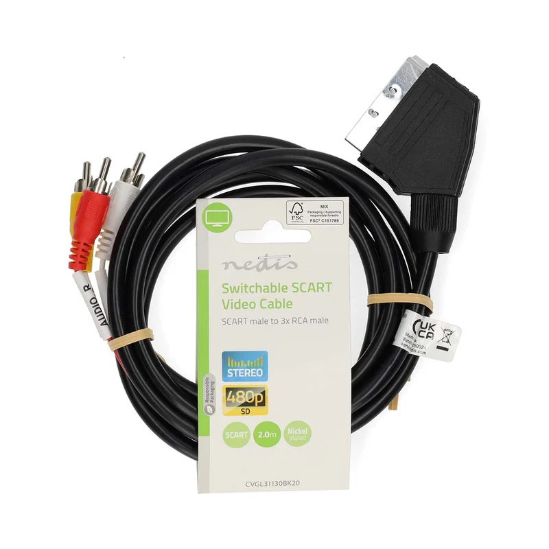 SCART-Kabel SCART Male - 3x RCA Male - Vernikkeld