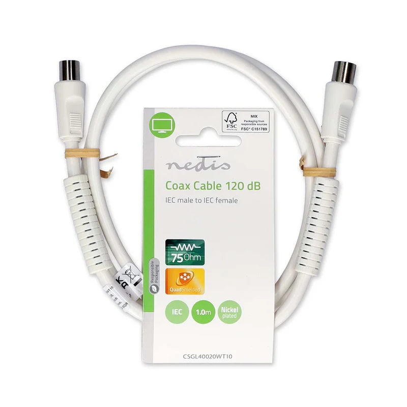 Coaxkabel IEC (Coax) Male - IEC (Coax) Female - Vernikkeld