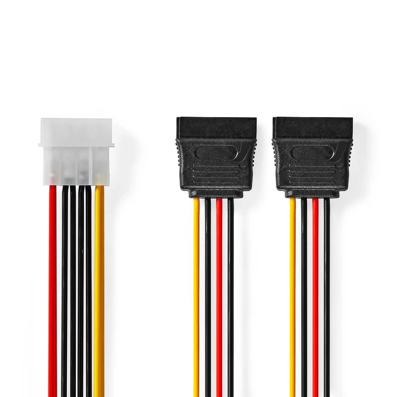 Interne Voedingskabel Molex Male - 2x SATA 15-Pins Female - Verguld