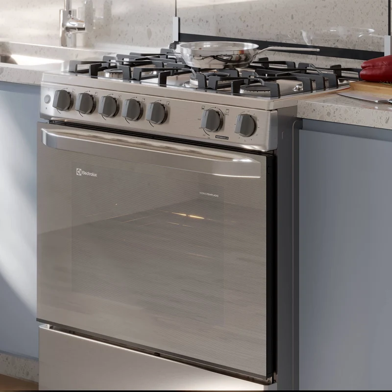 Cocina a Gas 5 Platos VaporBake, Triple Llama y Grill FE5SXC Electrolux