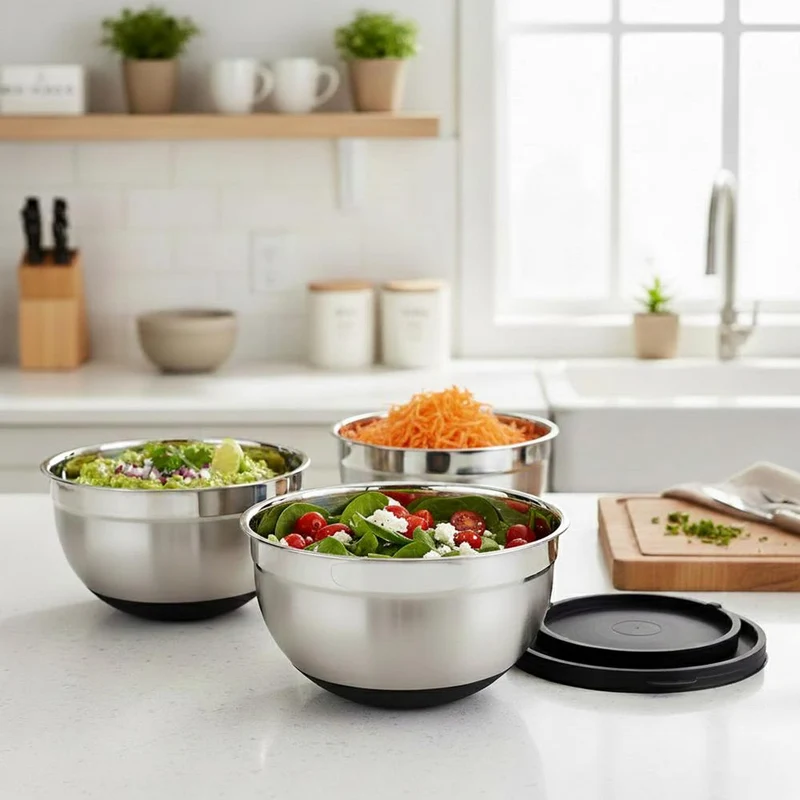 Set 3 Bowls con Tapa Acero Inoxidable Antideslizante Simplit