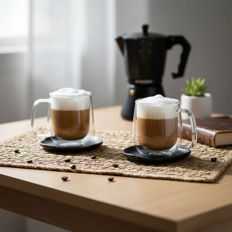 Set 4 Tazas Mug de Vidrio Doble Pared 300 ml Simplit