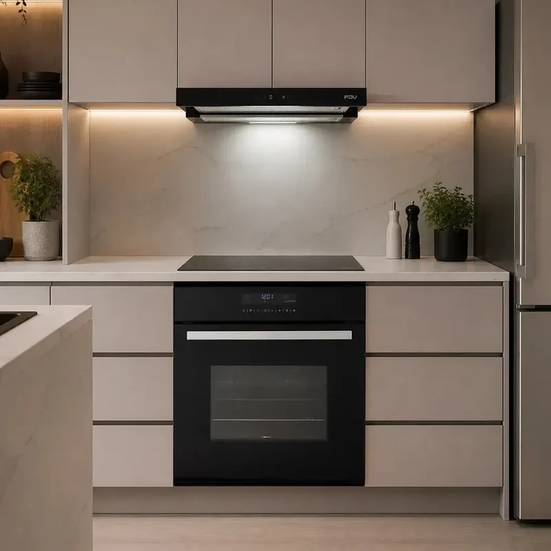 Kit Encimera Inducción Magno 4Q 60 cm FDV + Campana City Black Bajo Mueble 60 cm 452 m3/h FDV + Horno Elegance Touch 58 Lts FDV