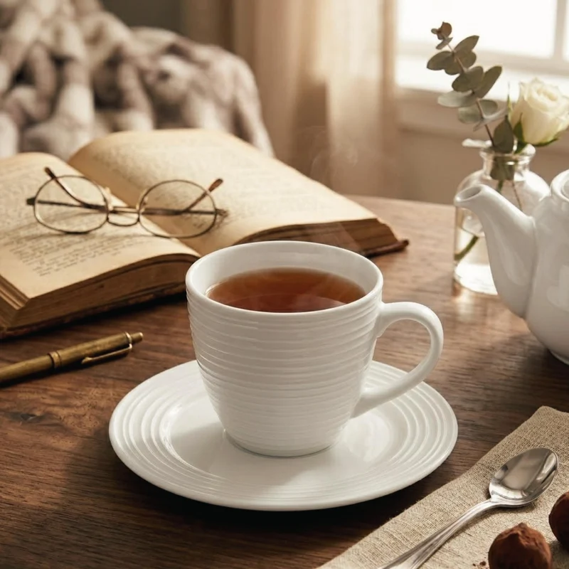Juego de Té o Café de Porcelana 6 Tazas y 6 Platos London 210 ml Decoexpress