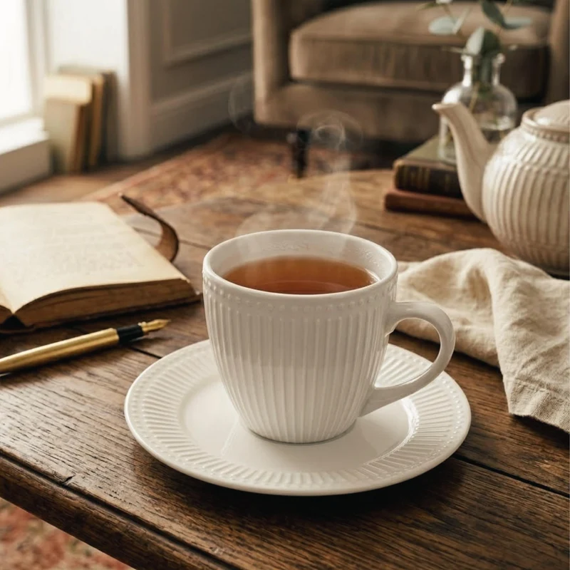 Juego de Té o Café de Porcelana 6 Tazas y 6 Platos Abbey 210 ml Decoexpress