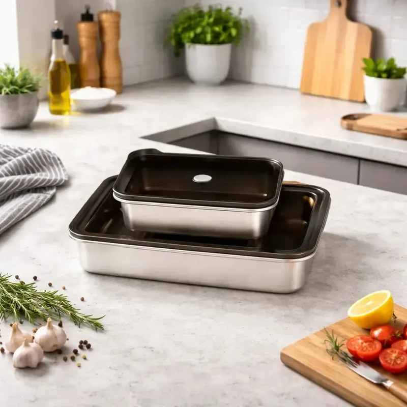 Set de 2 Fuentes de Acero Inox con Tapa 1,6 y 2,5 L Simple Cook