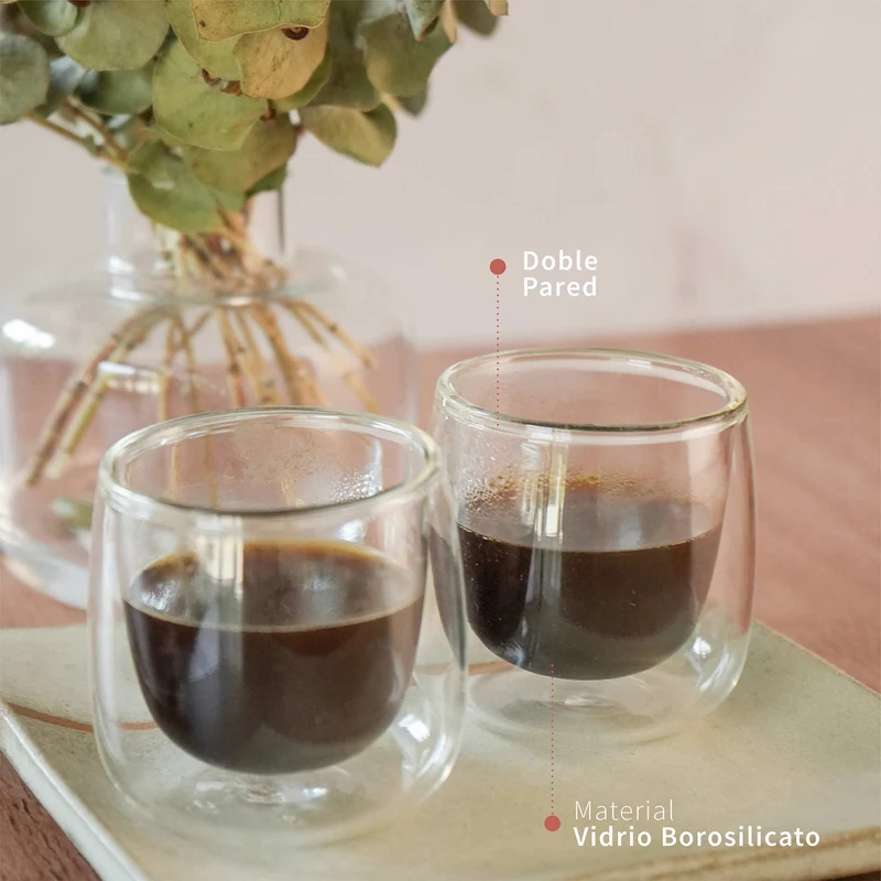 Set 4 Tazas Vidrio Doble Pared Espresso 80 ml Simplit