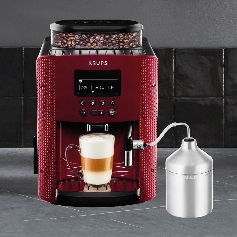 Cafetera Espresso Full Auto Display Roja + Lechero Krups