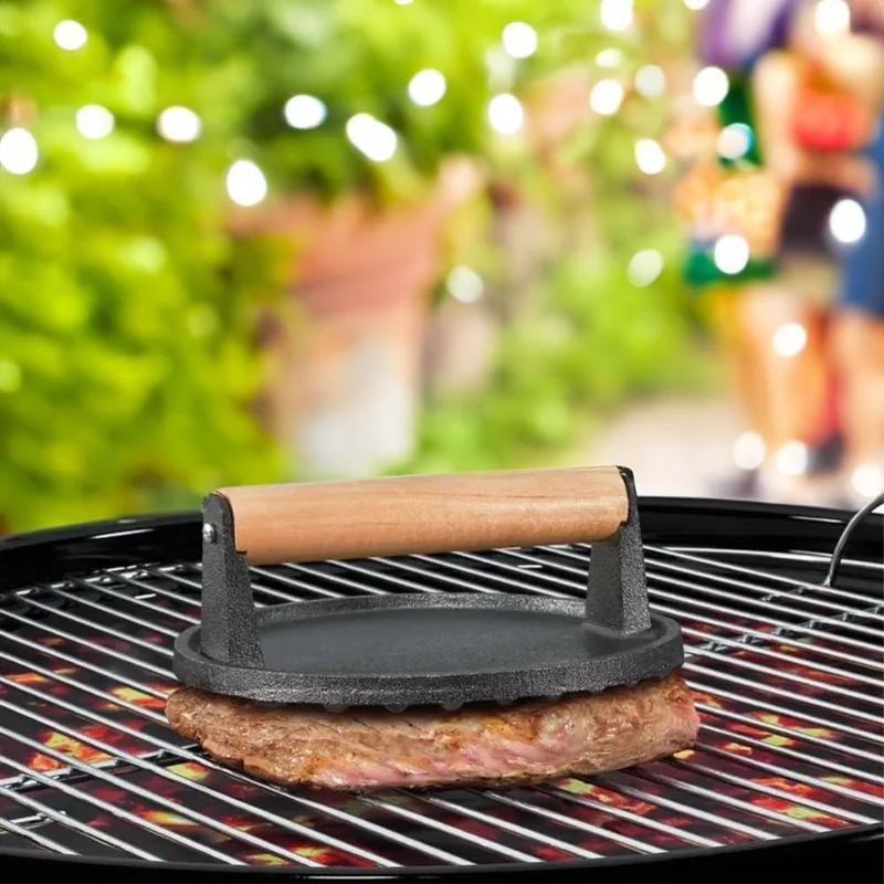 Prensa para parrilla de hierro fundido y asa de madera Küchenprofi