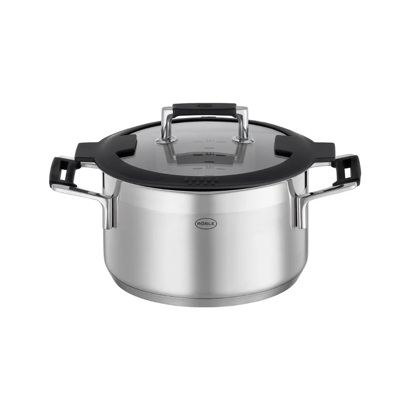 Cacerola alta de acero inoxidable con tapa de cristal Silence Pro Rösle