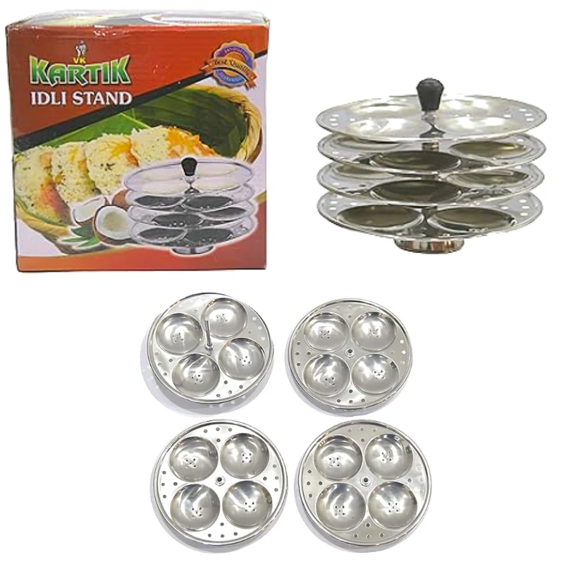 Idli Fabricante (Soporte) en acero inoxidable - 4 Platos| Idli Maker (Stand) in stainless steel - 4 Plates