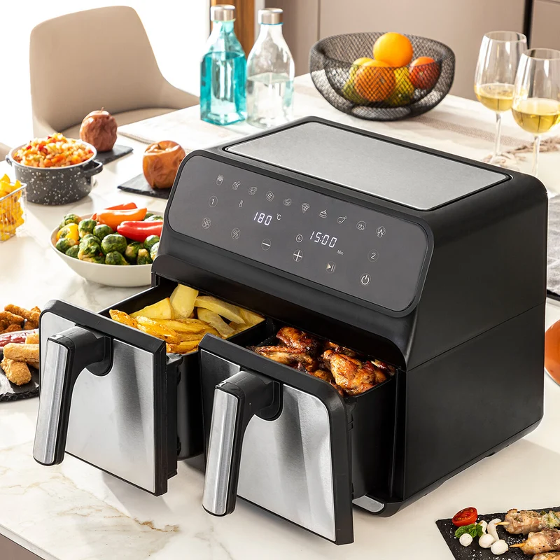 Freidora de aire InnovaGoods Fryinn Double 8000 Negro 3400 W 8 L Acero inoxidable