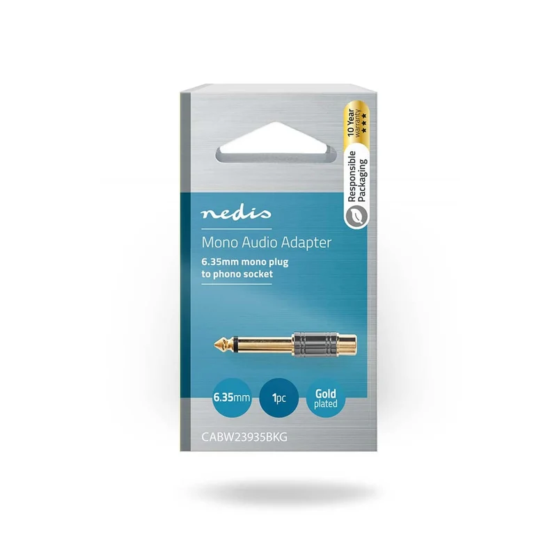 Mono-Audioadapter 6,35 mm Male - RCA Female - Verguld