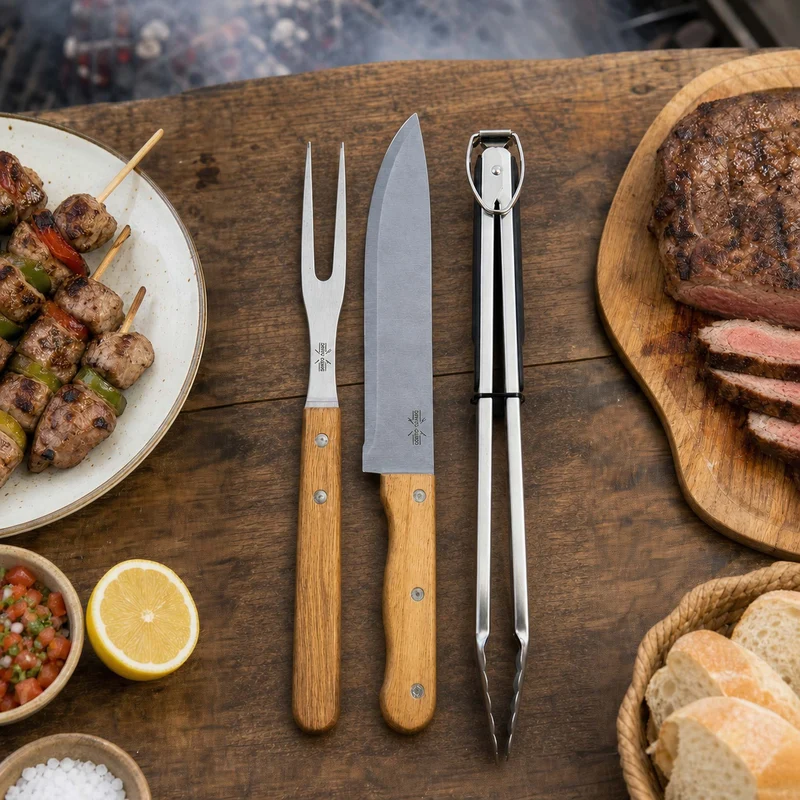 Set 3 Piezas Cuchillo, Tenedor Y Tenaza Asado Lyn Decoexpress