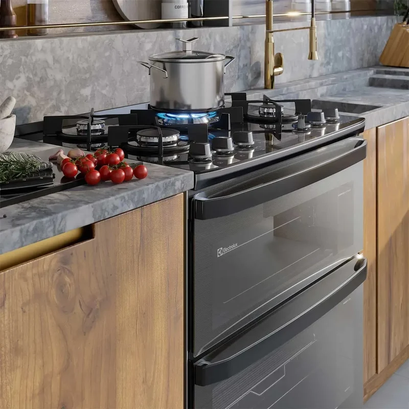 Cocina a Gas 5 Platos Doble Horno Parrillas Hierro Fundido y AirFry F5EAD