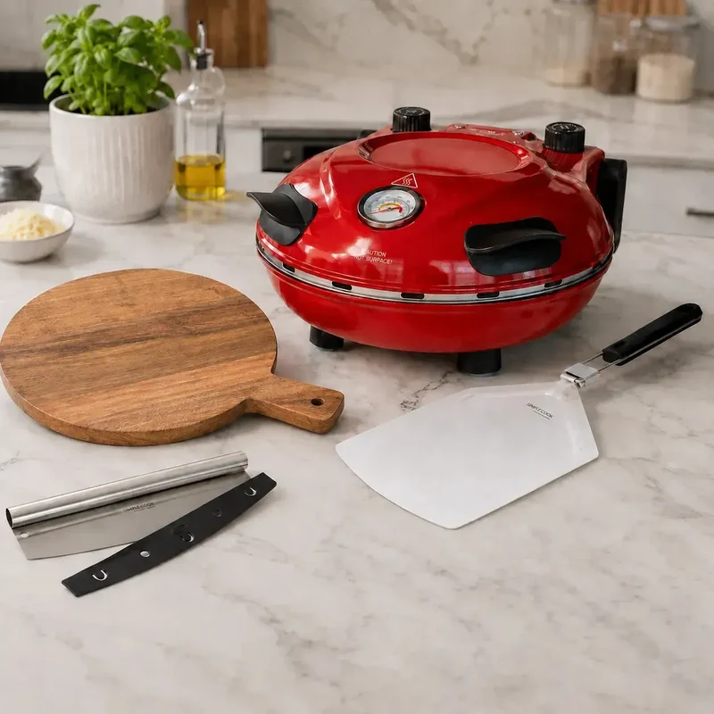Horno para Pizza Ravello + Espátula para Pizza + Pizza Cutter + Tabla de madera Acacia