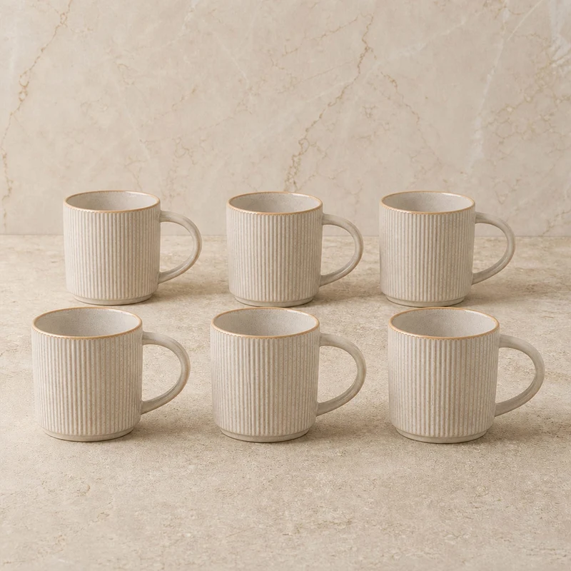 Set De 6 Tazas Éfeso Cerámica 410 Ml Decoexpress
