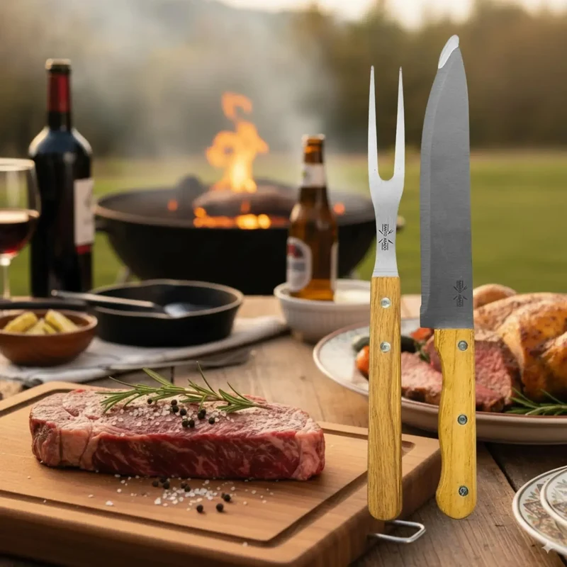 Set Parrillero Tabla + Cuchillo Y Pincho Santo Asado Para Parrilla Decoexpress