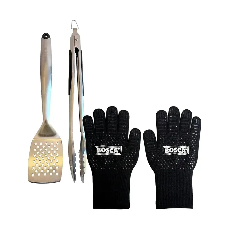 Pack Set De Herramientas Para Asado 2 Piezas + Guantes Bosca