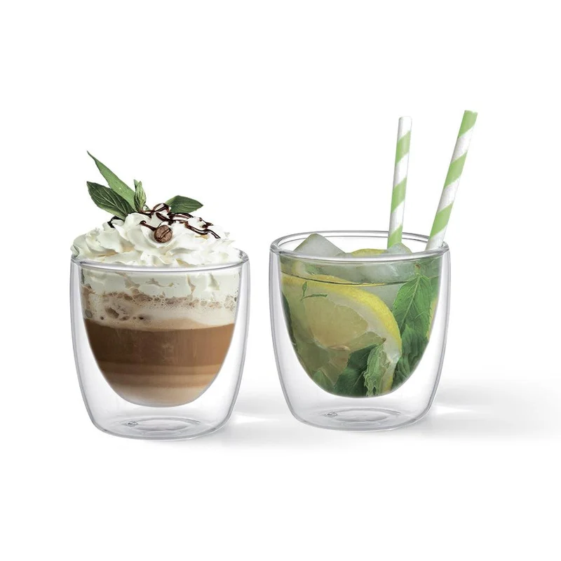 Set De 2 Tazas Doble Pared Vidrio Templado 100 Ml Fissman