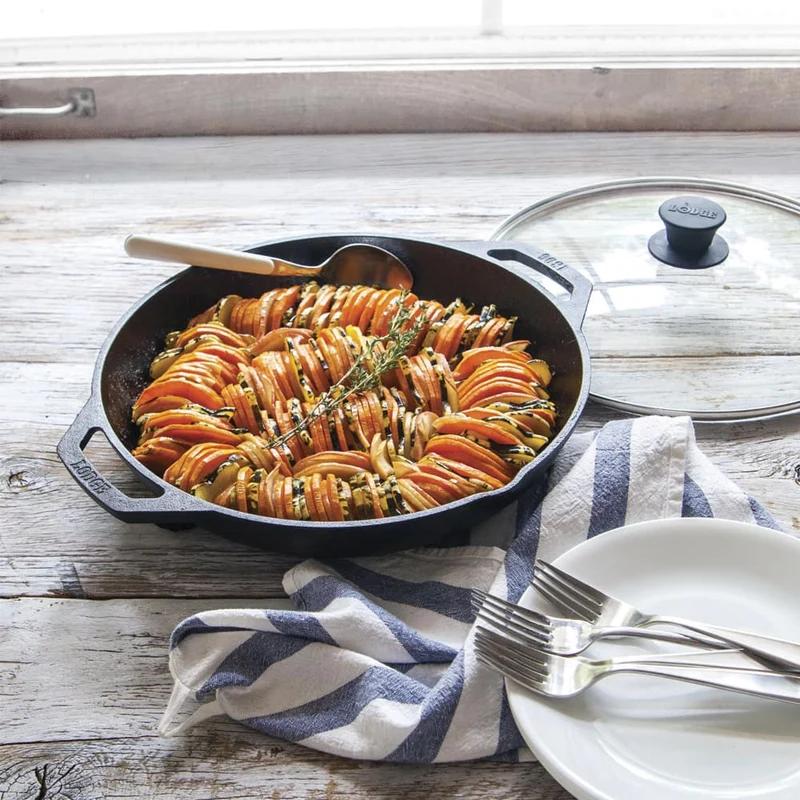 Sartén Doble Asa Con Tapa de Vidrio Lodge Cast Iron