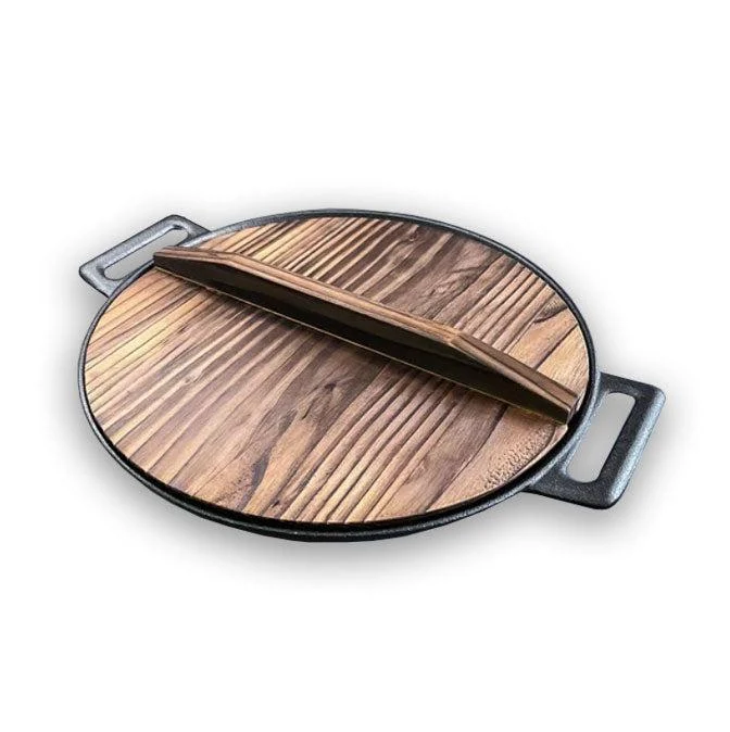 Wok Fierro Fundido 30cm + Tapa Madera Parrilla MRW
