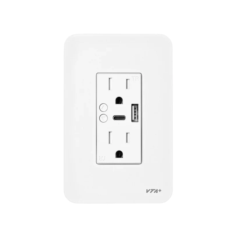 Vta+ Tomacorriente Inteligente Doble + 1 USB-A + 1 USB-C Luxe OIT para Pared, VTA-84373