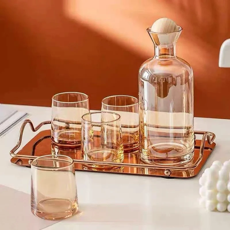 Jarra de Vidrio Decantador Lujoso + 4 Vasos Ambar Santú Home & Deco