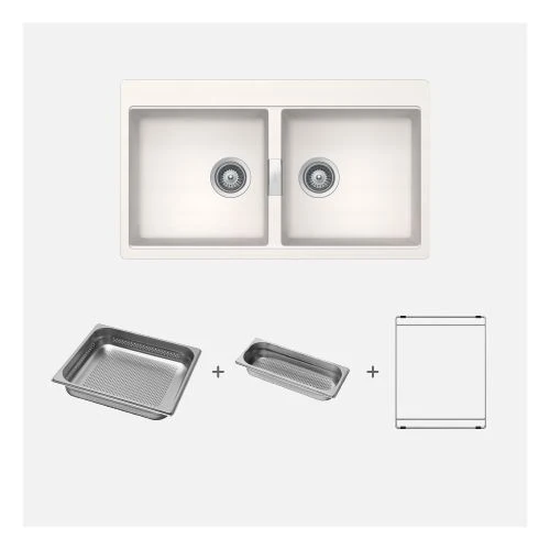 KIT Lavaplatos Horizont N-200 Polaris + Bowl Grande + Bowl Pequeño + Grilla Acero Inoxidable Schock