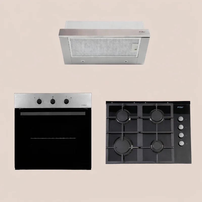 Kit Horno Design 52 Lts + Campana Easy Flow 60cm + Encimera Crystal 4G Licuado FDV