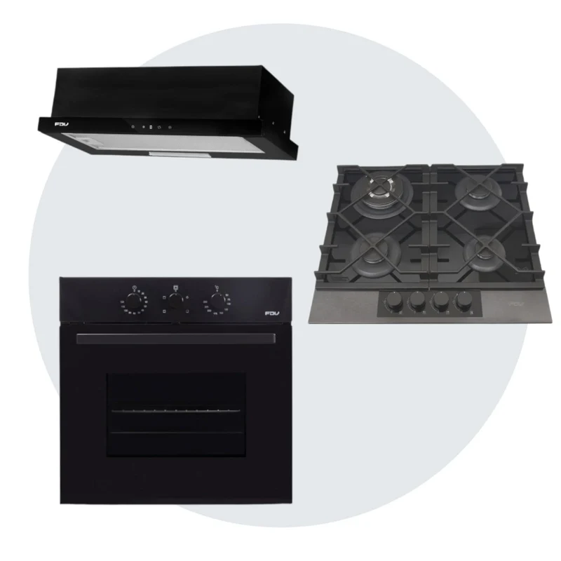 Kit Horno FDV Design Black+ Encimera a gas Natural FDV Signature 60 4Q + Campana FDV Twin Black