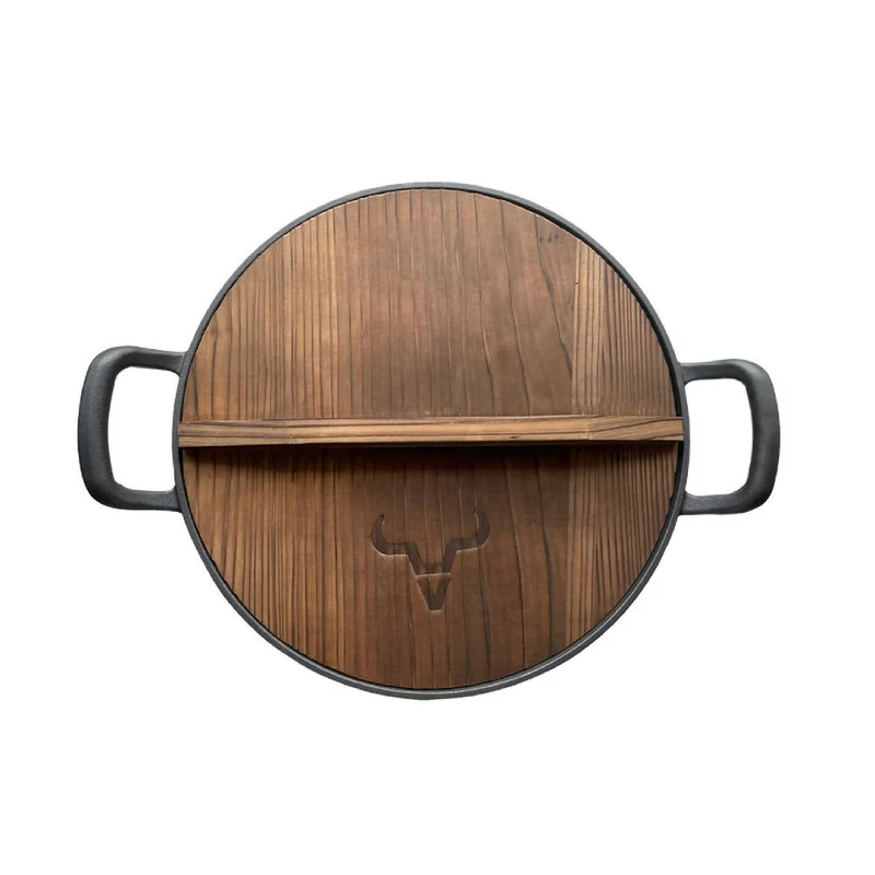 Wok 32cm Tapa de Madera Iron Cast