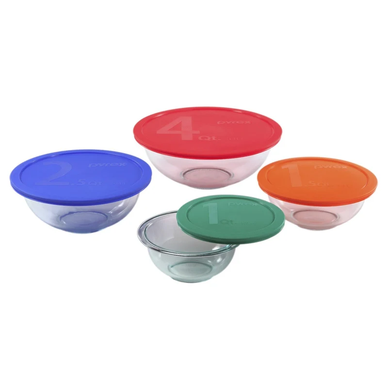 Set De 4 Bowl Vidrio Con Tapa Prepware Pyrex