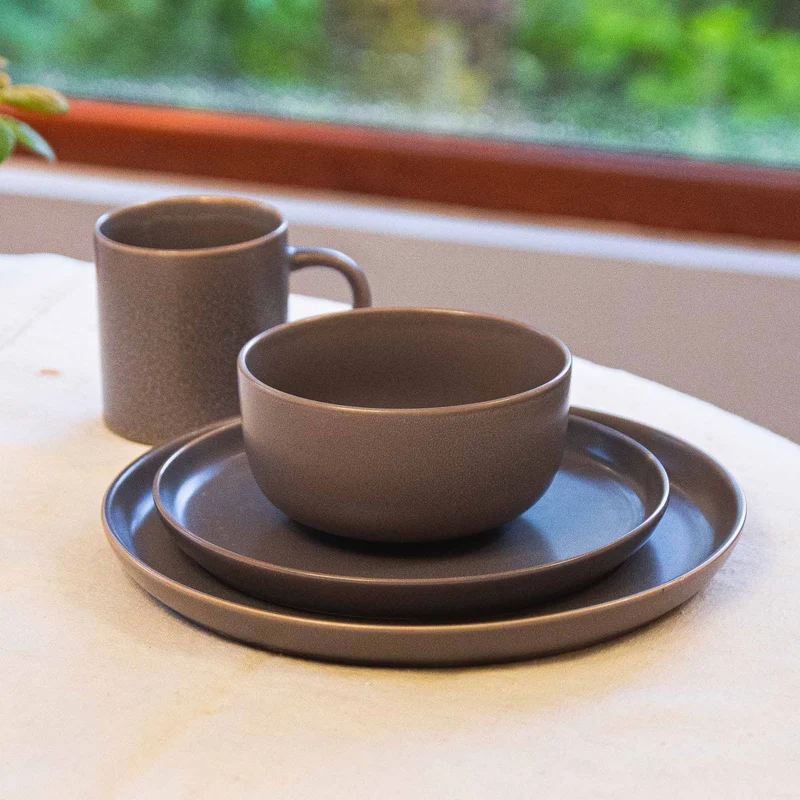 Set Vajilla Cerámica Gris 16 Pzs Decoexpress