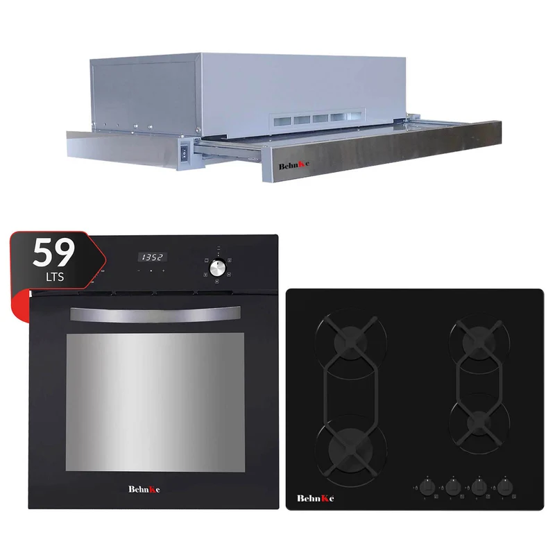 Kit cocina empotrable Horno + Encimera Vitro gas 4 Q + Campana