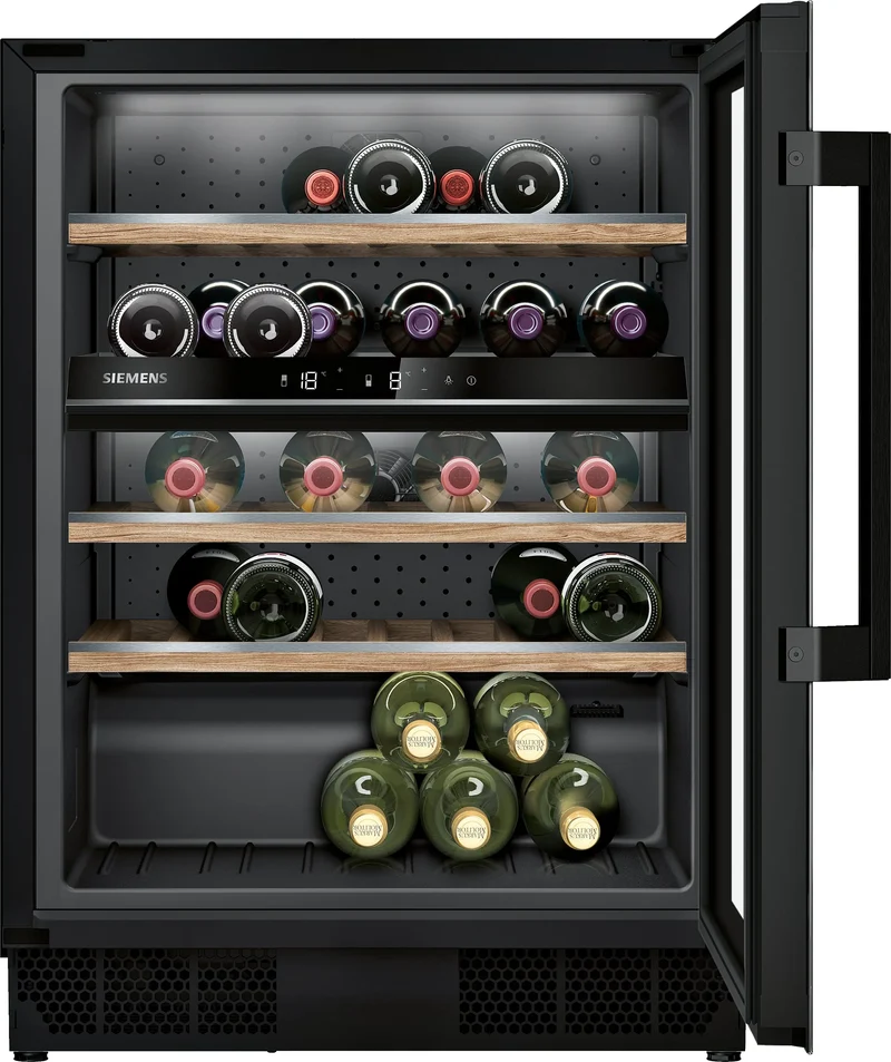 Siemens KU21WAHG0 Vinoteca integrada 44 botellas 82 x 60 cm Cristal negro Clase G