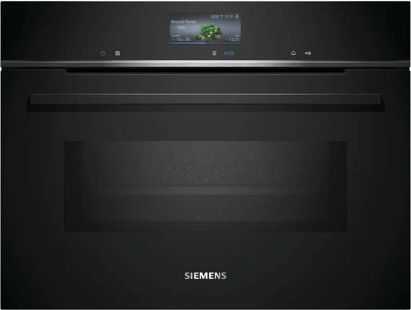 Siemens CM776GKB1 iQ700 Horno pirolítico con microondas compacto 45 cm AirFry Cristal negro Clase A+