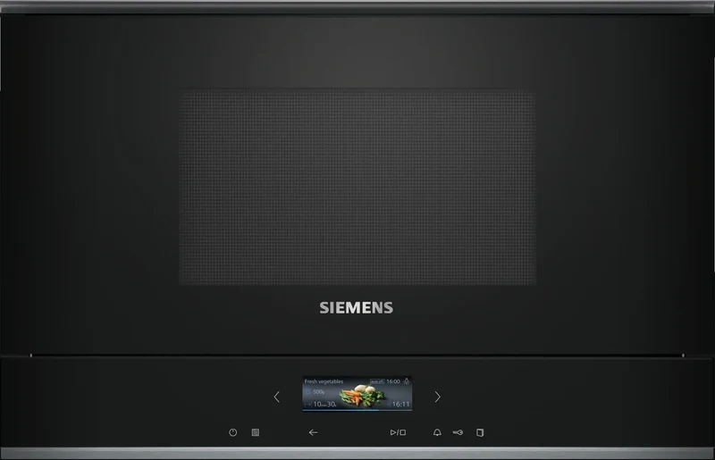 Siemens BF722R1B1 iQ700 Microondas integrado 21 litros Cristal negro Apertura a derecha